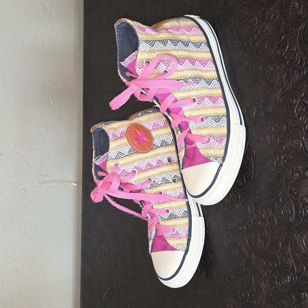 Converse Kid 1.5 High-Top Sneaker Pink & Yellow Girl School Excellent Condition